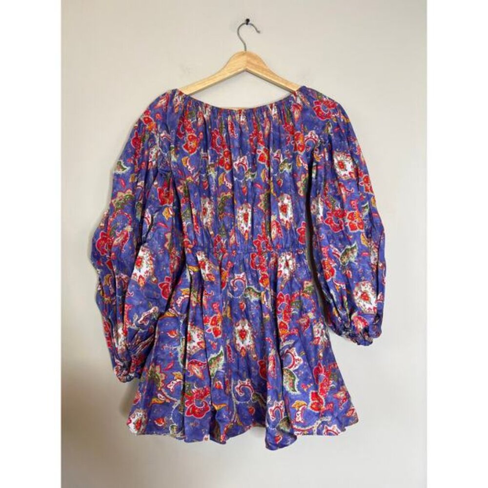 NEW Caroline Constas Charli Enchanted Paisley Off-Shoulder Mini Dress Blue - Picture 7 of 9